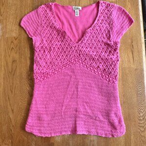 Lilly Pulitzer Vintage Pink Crocheted Top Linen Blend Size Large